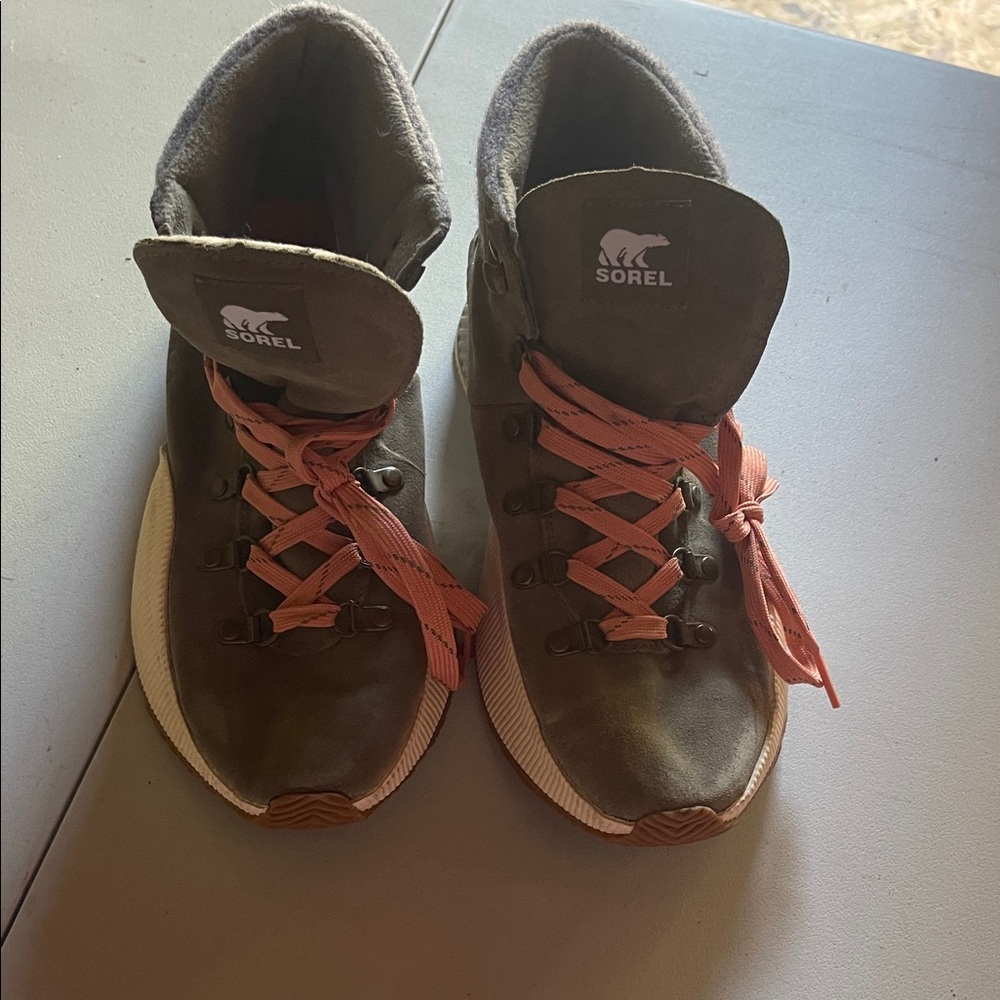 Sorel Olive and Coral High-Top Sneakers